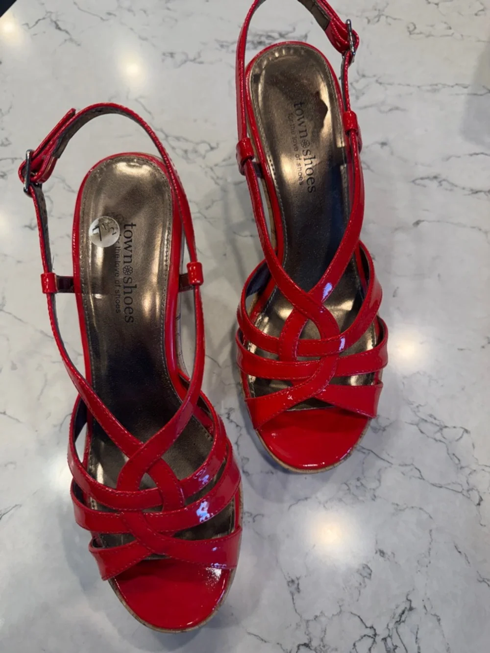 Red Patent Strappy Slingback Sandals - Picture 1 of 4
